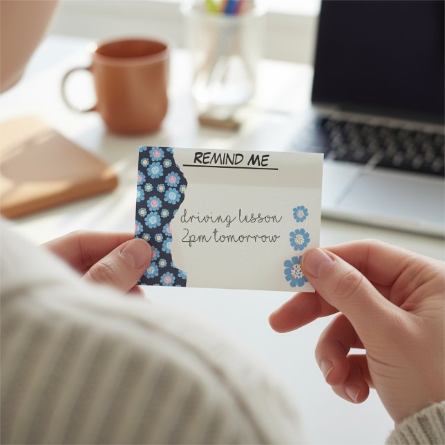 Bloco De Notas Borda de Flor Azul e Preta (Be cute, be original with a post it note that's all about you.)
