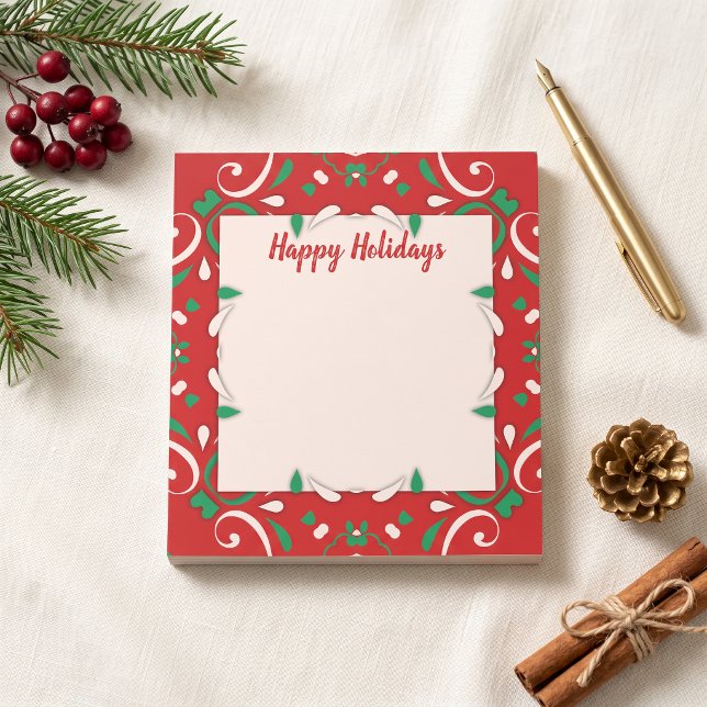 Bloco De Notas Borda de Natal Vermelho Verde Branco Elegante Feli (Criador carregado)