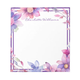 Bloco De Notas Borda Floral de Aquarela Personalizada