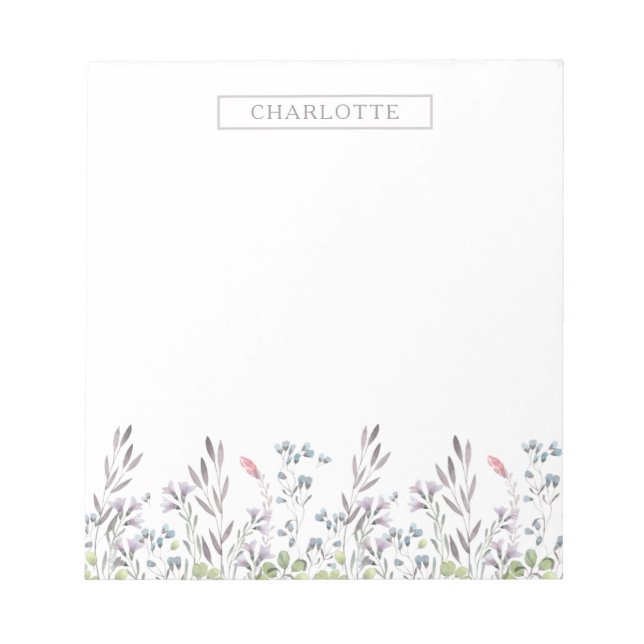 Bloco De Notas Borda Floral de Aquarela | Personalizado (Frente)