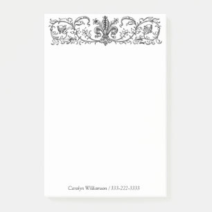 Bloco De Notas Borda Floral Personalizada, Preta, Branco Grande