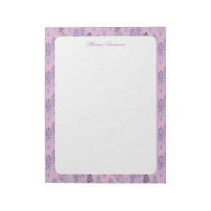 Bloco De Notas Borda Floral Rosa Estilosa Nome Personalizado