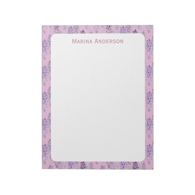 Bloco De Notas Borda Floral Rosa Estilosa Nome Personalizado (Invertido)