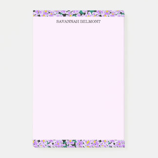 Bloco De Notas Borda Floral Roxa Elegante Personalizada
