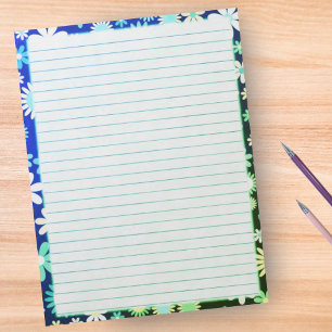 Bloco De Notas Borda Flórida das Flores Retrais em Verde Azul