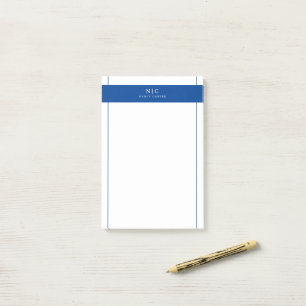 Bloco De Notas Borda Geométrica Azul Marinho Monograma Chic Elega