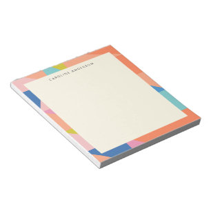 Bloco De Notas Borda Geométrica Colorida Nome Personalizado 