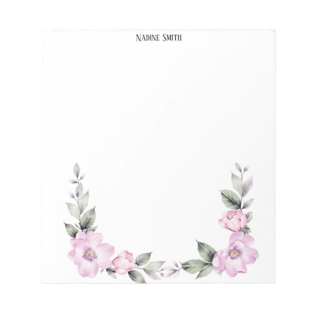 Bloco De Notas Borda Inferior Floral Rosa Pálido (Frente)