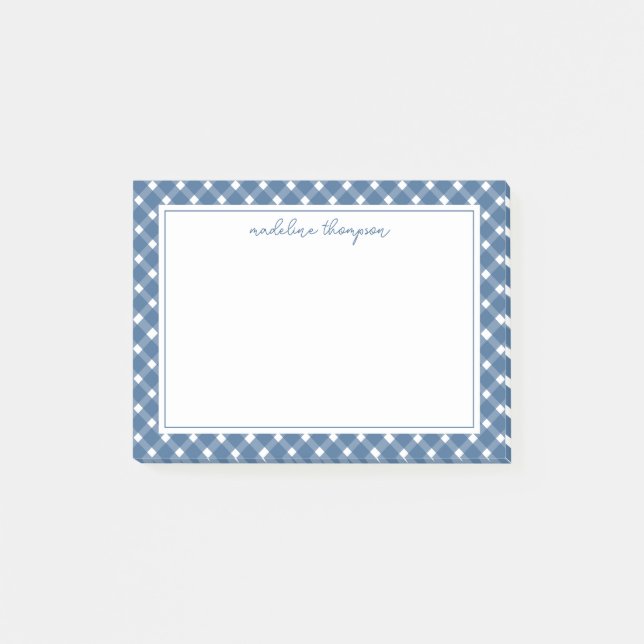 Bloco De Notas Borda Marinho Azul Básica Gingham (Frente)