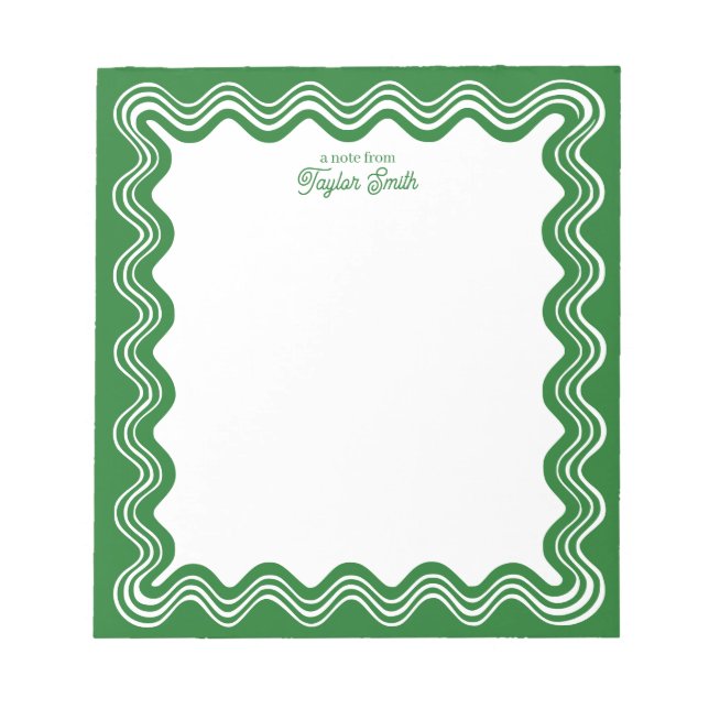 Bloco De Notas Borda Ondulada Personalizada Verde e Branco Nome P (Frente)