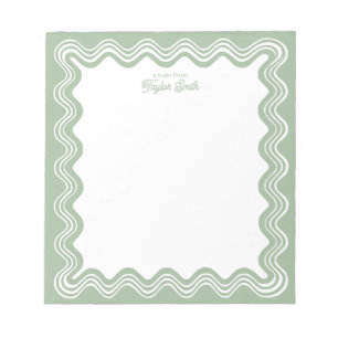 Bloco De Notas Borda Ondulada Verde Salvia & Nome Personalizado B