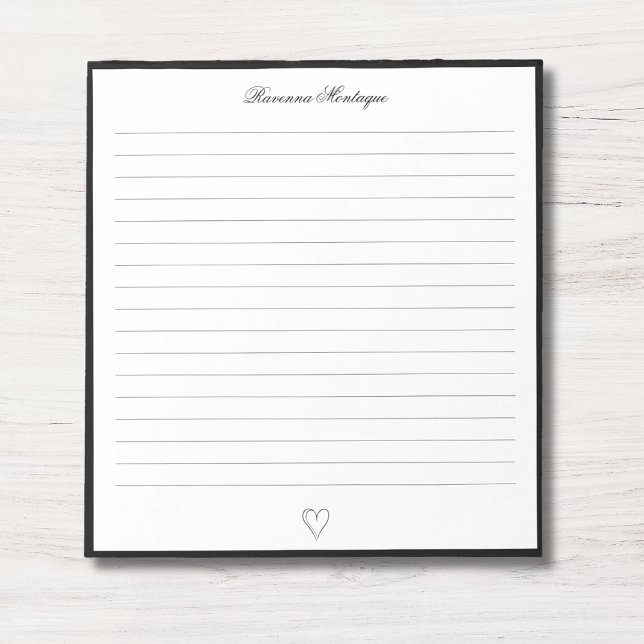 Bloco De Notas Borda Preta e Coração Personalizado Script Linado (Criador carregado)
