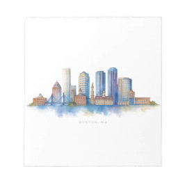 Bloco De Notas Boston City Skyline Watercolor | Mães de Boston Mo