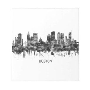 Bloco De Notas Boston Massachusetts Skyline BW