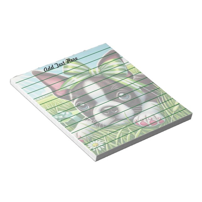 Bloco De Notas Boston Terrier Puppy personalizada com Arco verde (Inclinado)