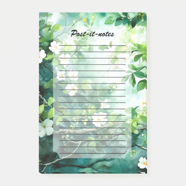 Bloco De Notas Botanical Watercolor White Blossoms Green Leaves (Frente)