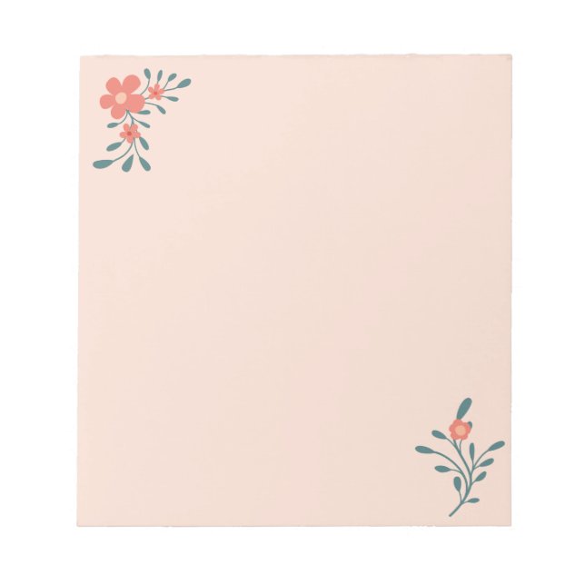 Bloco De Notas Botânico de Rosa Floral em Azul Turquesa (Frente)