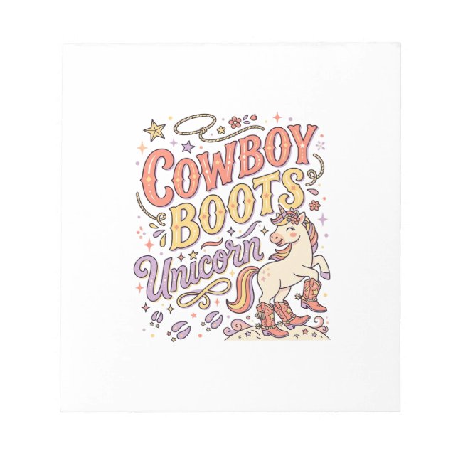 Bloco De Notas Botas de Cowboy Unicórnio Caprichosas Desi Zazzle (Frente)