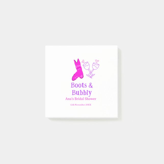 Bloco De Notas Botas e champanhe espumante rosa chá de noiva (Frente)