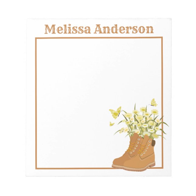 Bloco De Notas Botas, Flores e Borboletas Notepad (Frente)