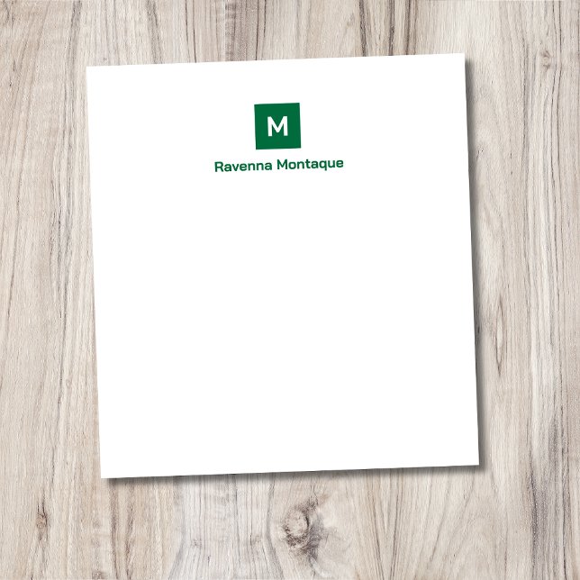 Bloco De Notas Bottle Green Modern Chic Trendy Monogram Name  (Criador carregado)