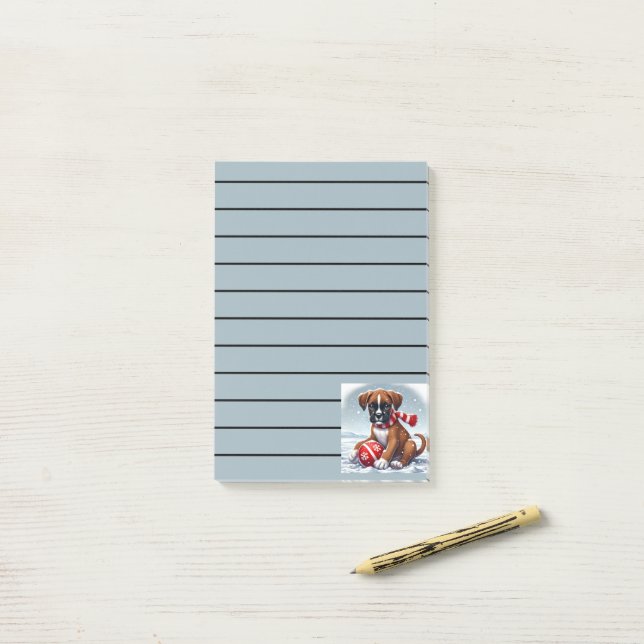 Bloco De Notas Boxer Puppy Adorável em Cenário de Neve (Na mesa)