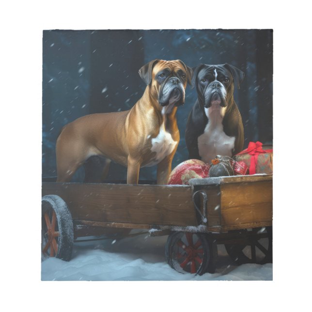 Bloco De Notas Boxer Snowy Sleigh Decoração de Natal (Frente)