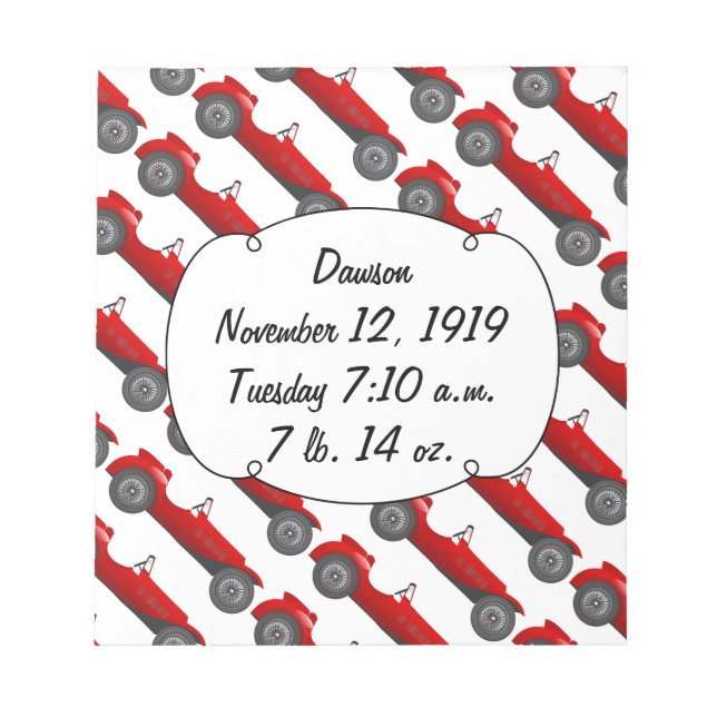 Bloco De Notas Boys Room Classic Car Oferece Doces Vermelhos (Frente)