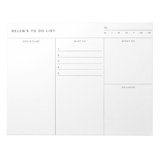 Bloco De Notas Brain Dump To Do List Notepad (Frente)