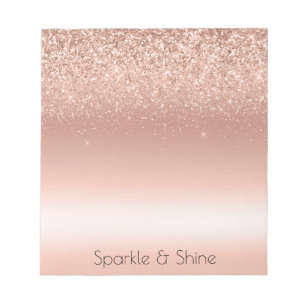 Bloco De Notas Branca Rosa Dourada Glitzy Sparkle