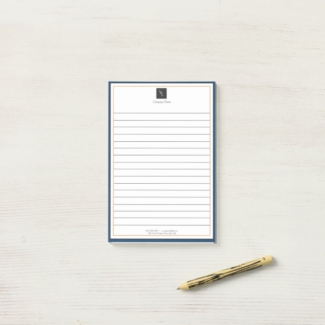 Bloco De Notas Branco azul moderno Dourado com logotipo comercial (Na mesa)