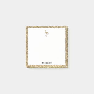 Bloco De Notas Branco + Brilhante Dourada Flamingo & Borda, Nome