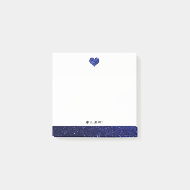 Bloco De Notas Branco c/ Blue Faux Coração & Borda + Nome (Frente)