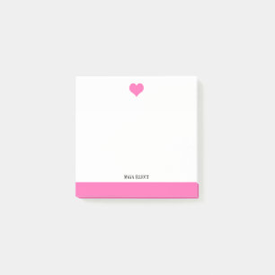 Bloco De Notas Branco com Coração e Borda Brilhante Rosa + Nome