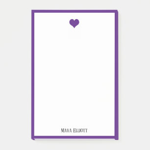 Bloco De Notas Branco com Coração e Borda Roxo Brilhante + Nome