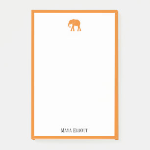 Bloco De Notas Branco com Elefante Laranja Brilhante e Borda + No