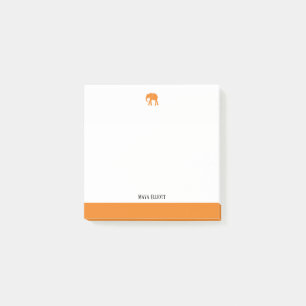 Bloco De Notas Branco com Elefante Laranja Brilhante e Borda + No