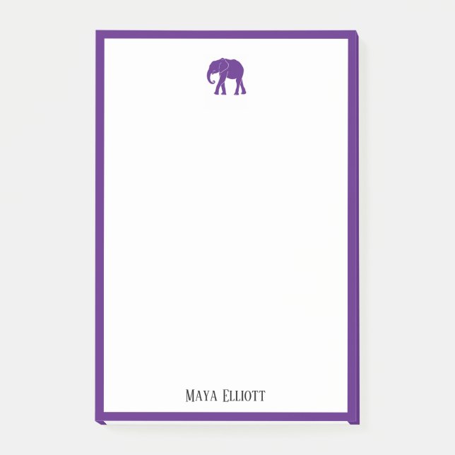 Bloco De Notas Branco com Elefante Puro Brilhante e Borda + Nome (Frente)