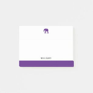 Bloco De Notas Branco com Elefante Roxo e Borda e Nome