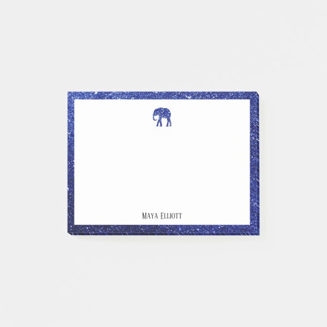 Bloco De Notas Branco com Elephant & Border brilhante Azul com No (Frente)