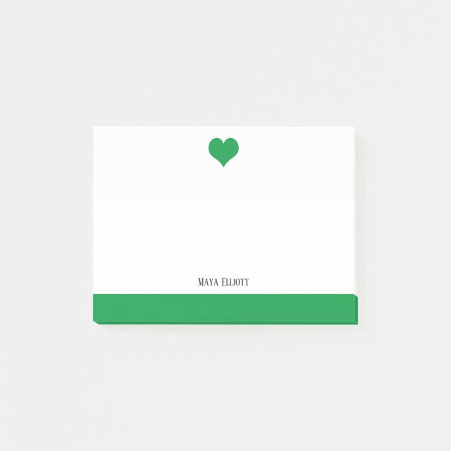 Bloco De Notas Branco com Kelly Green Heart & Border & Name (Frente)