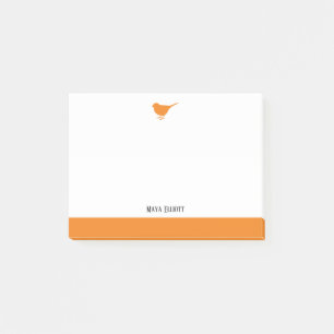 Bloco De Notas Branco com Pássaro Laranja Pequeno e Borda + Nome