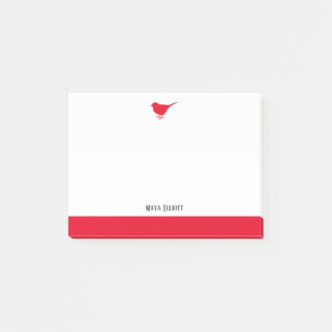 Bloco De Notas Branco com Pássaro Vermelho Pequeno e Borda + Nom