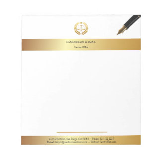 Bloco De Notas Branco Elegante & Ouro | Escritório de Advogado Pr
