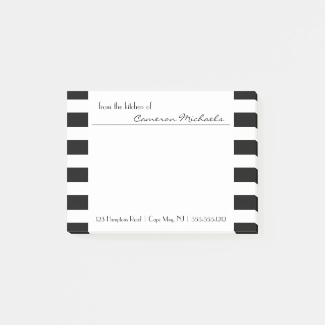 Bloco De Notas Branco | Monograma de Padrão de Stripes Brancas (Frente)