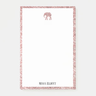 Bloco De Notas Branco na borda e no elefante de faux Dourado Rosa