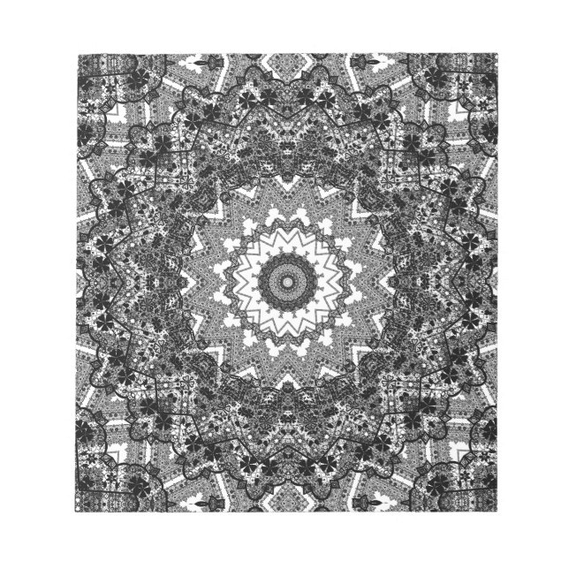 Bloco De Notas Branco preto, trabalho aberto, mandala (Frente)