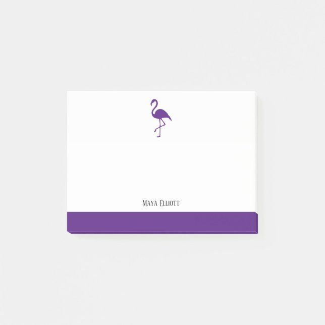 Bloco De Notas Branco sobre Flamingo Roxo e Borda com Nome (Frente)