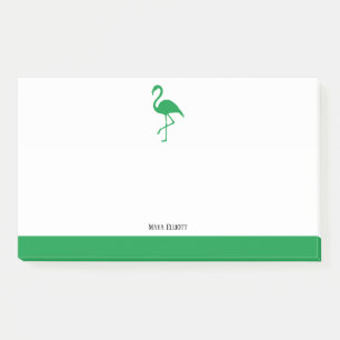 Bloco De Notas Branco sobre Flamingo Verde Brilhante e Borda com
