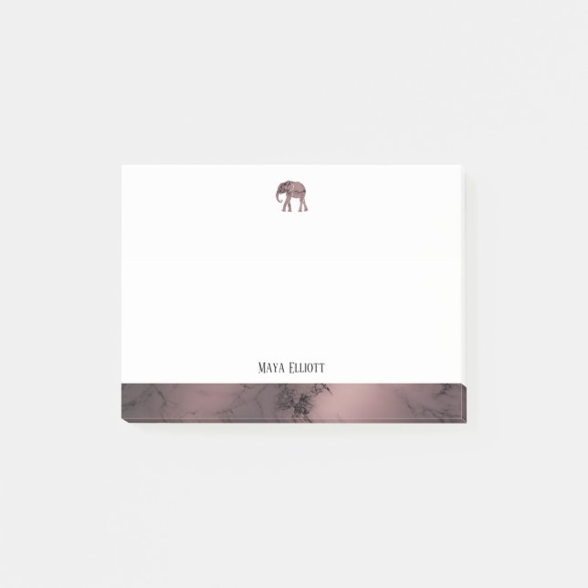 Bloco De Notas Branco sobre mármore Dourado Rosa, elefante e bord (Frente)